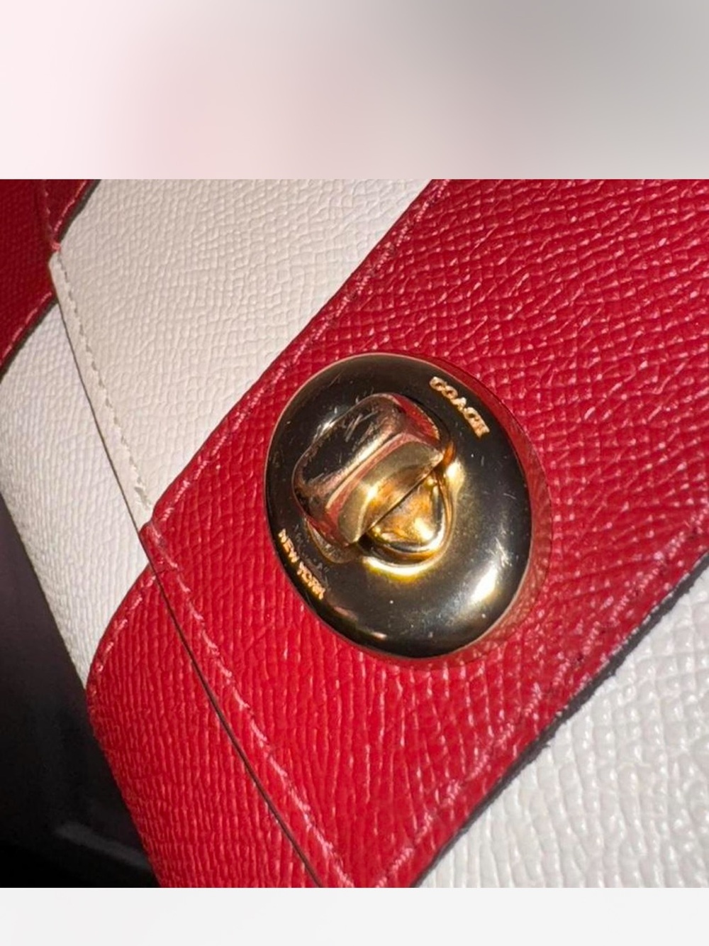Coach Tilly Satchel 23 Striped Top-Handle Leather Satchel in Red and White - Picture 6 of 8